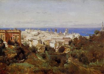 Jean-Baptiste-Camille Corot : View of Genoa from the Promenade of Acqua Sola